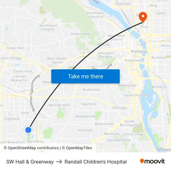SW Hall & Greenway to Randall Children's Hospital map