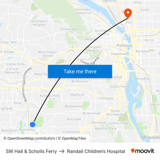 SW Hall & Scholls Ferry to Randall Children's Hospital map