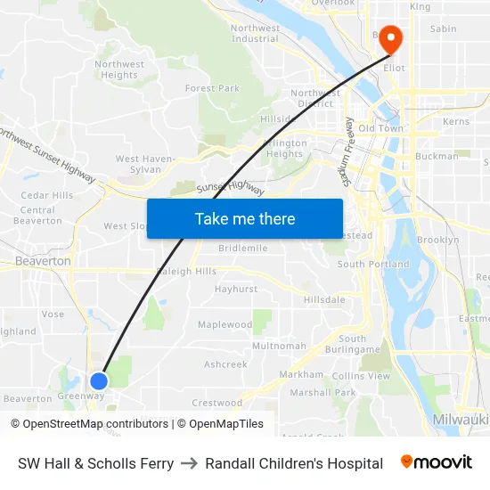 SW Hall & Scholls Ferry to Randall Children's Hospital map