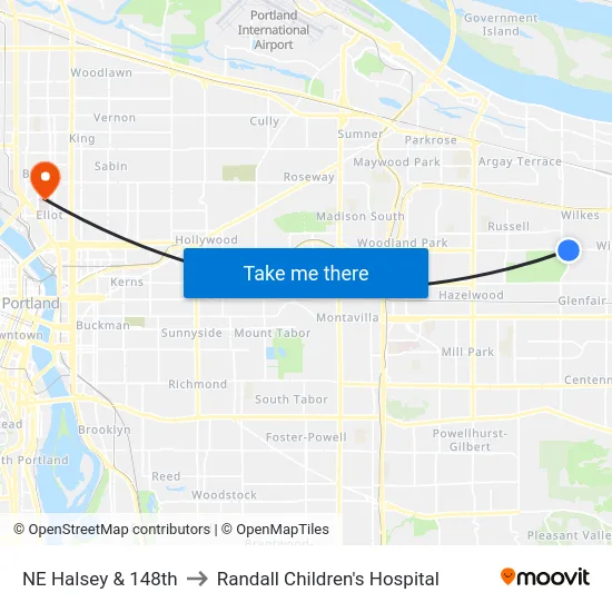 NE Halsey & 148th to Randall Children's Hospital map