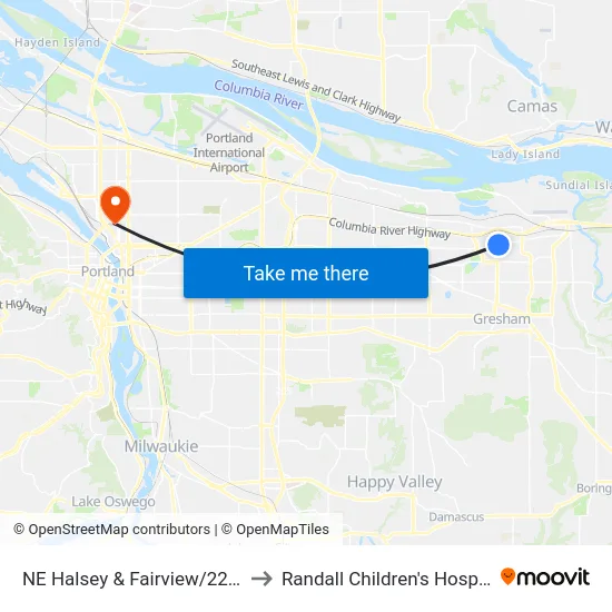 NE Halsey & Fairview/223rd to Randall Children's Hospital map