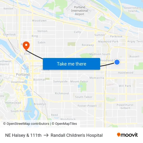 NE Halsey & 111th to Randall Children's Hospital map