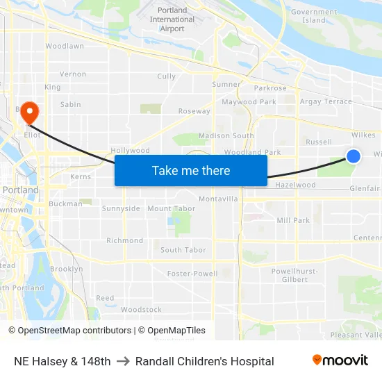 NE Halsey & 148th to Randall Children's Hospital map