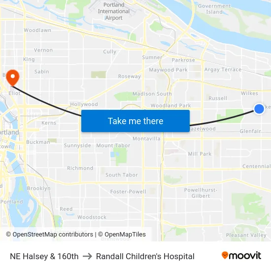 NE Halsey & 160th to Randall Children's Hospital map