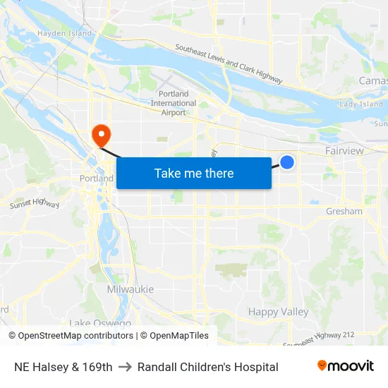 NE Halsey & 169th to Randall Children's Hospital map