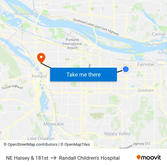 NE Halsey & 181st to Randall Children's Hospital map