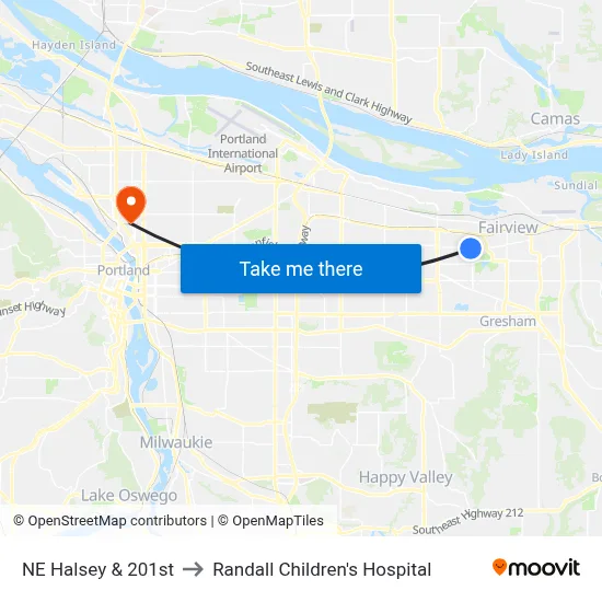 NE Halsey & 201st to Randall Children's Hospital map