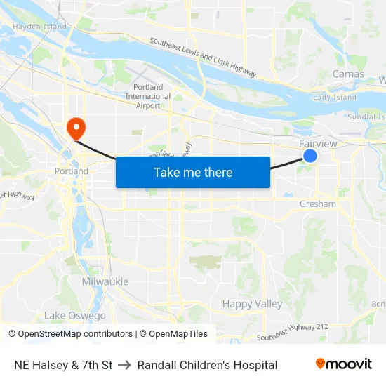 NE Halsey & 7th St to Randall Children's Hospital map