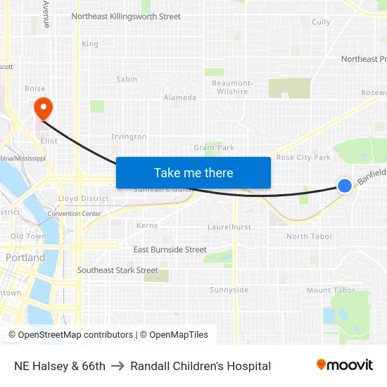 NE Halsey & 66th to Randall Children's Hospital map