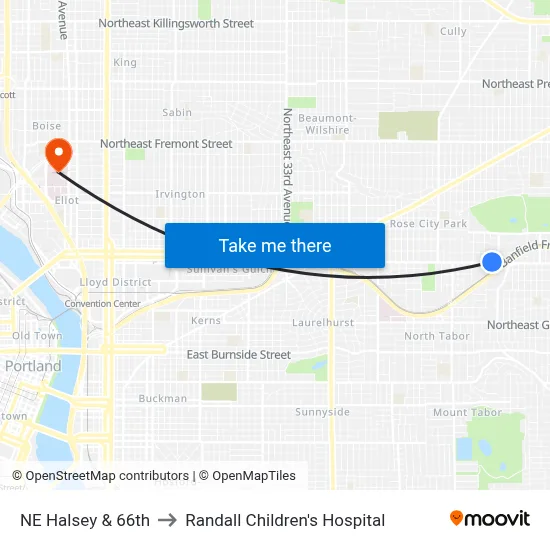 NE Halsey & 66th to Randall Children's Hospital map