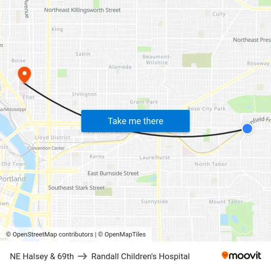 NE Halsey & 69th to Randall Children's Hospital map