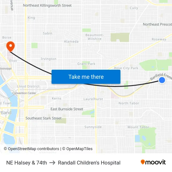 NE Halsey & 74th to Randall Children's Hospital map