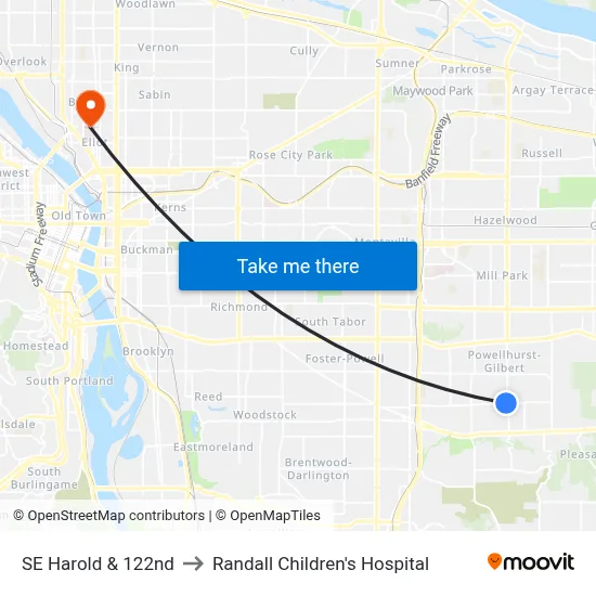SE Harold & 122nd to Randall Children's Hospital map