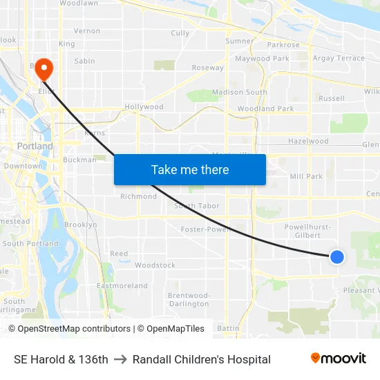 SE Harold & 136th to Randall Children's Hospital map
