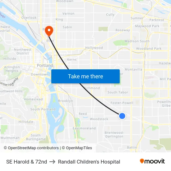 SE Harold & 72nd to Randall Children's Hospital map