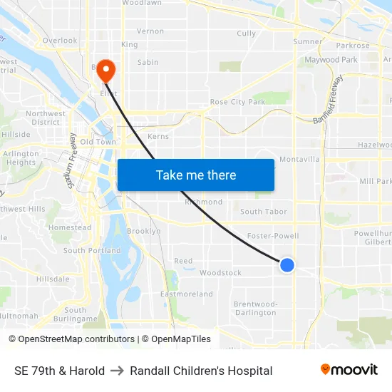 SE 79th & Harold to Randall Children's Hospital map