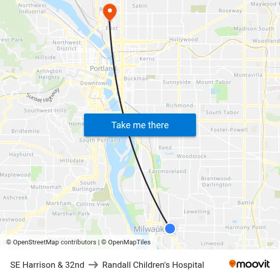 SE Harrison & 32nd to Randall Children's Hospital map