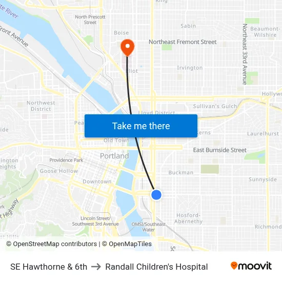 SE Hawthorne & 6th to Randall Children's Hospital map
