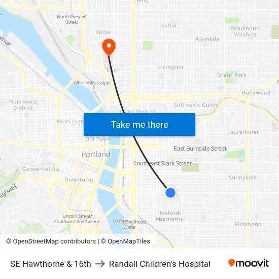 SE Hawthorne & 16th to Randall Children's Hospital map