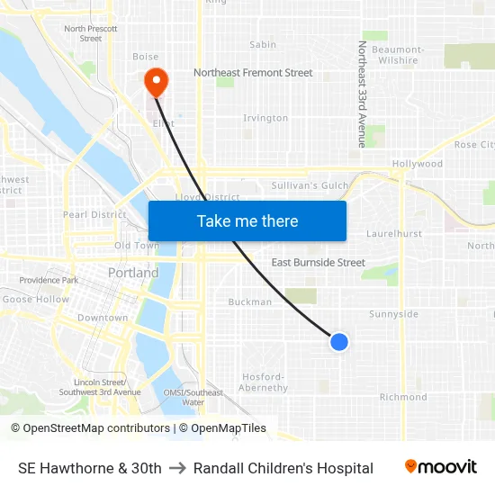 SE Hawthorne & 30th to Randall Children's Hospital map