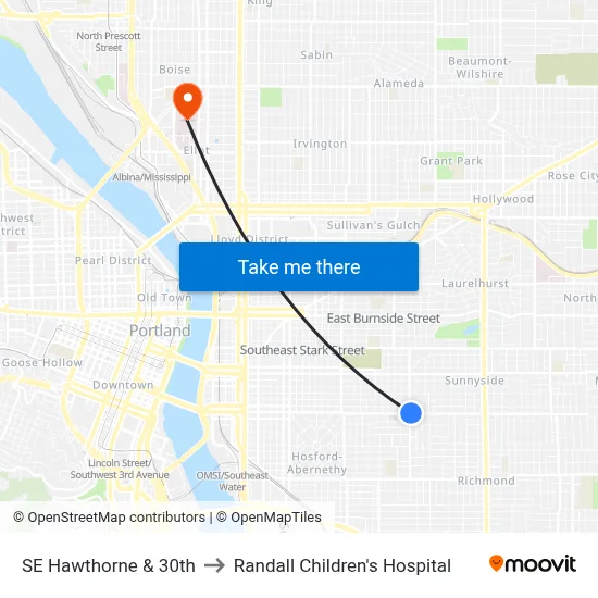 SE Hawthorne & 30th to Randall Children's Hospital map