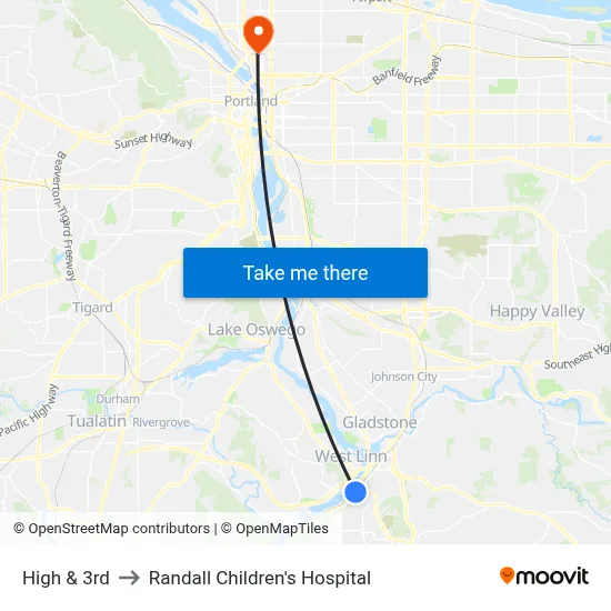 High & 3rd to Randall Children's Hospital map