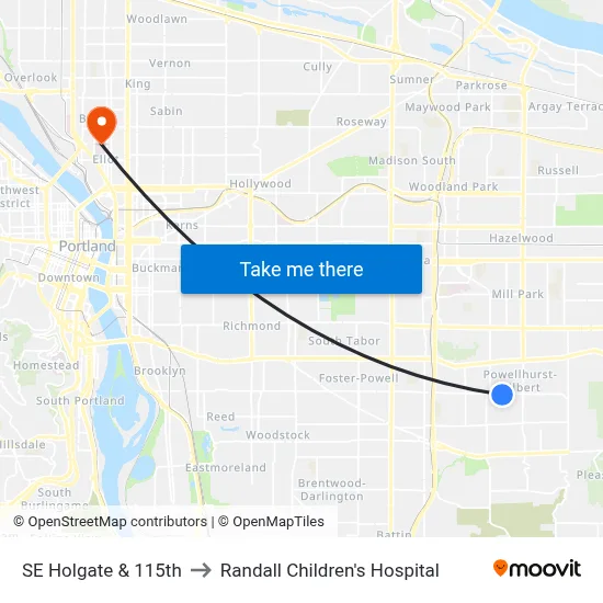 SE Holgate & 115th to Randall Children's Hospital map