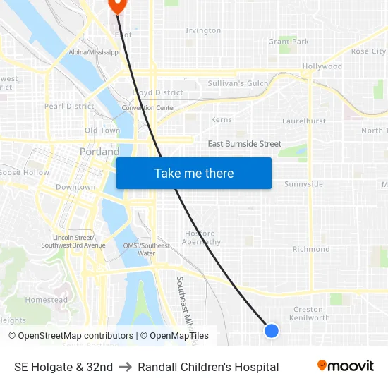 SE Holgate & 32nd to Randall Children's Hospital map