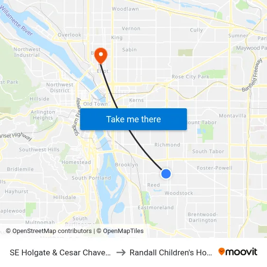 SE Holgate & Cesar Chavez Blvd to Randall Children's Hospital map