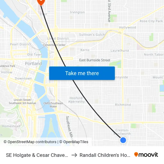 SE Holgate & Cesar Chavez Blvd to Randall Children's Hospital map