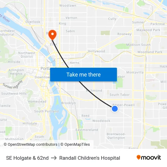 SE Holgate & 62nd to Randall Children's Hospital map