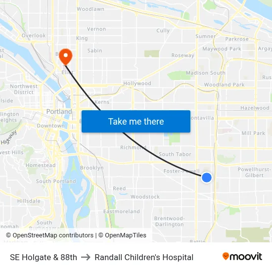 SE Holgate & 88th to Randall Children's Hospital map