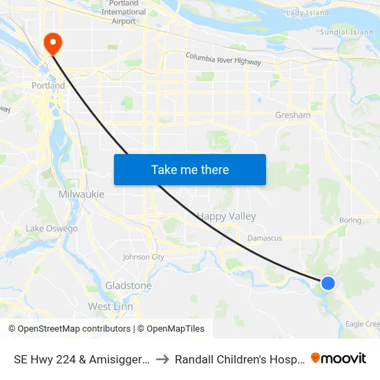 SE Hwy 224 & Amisigger Rd to Randall Children's Hospital map