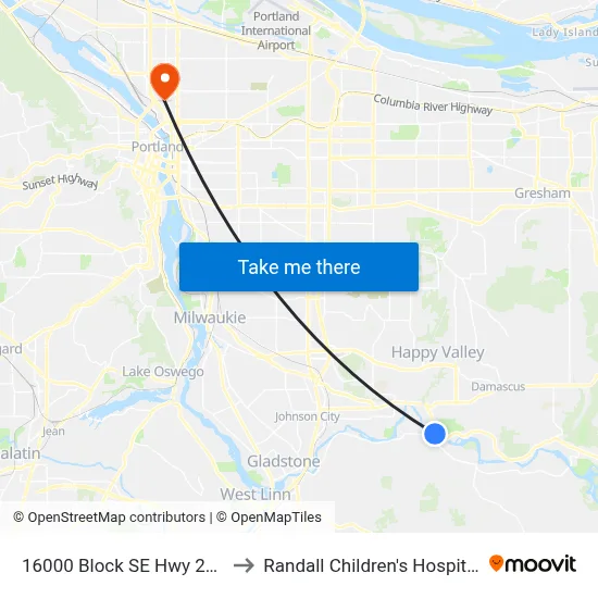 16000 Block SE Hwy 224 to Randall Children's Hospital map