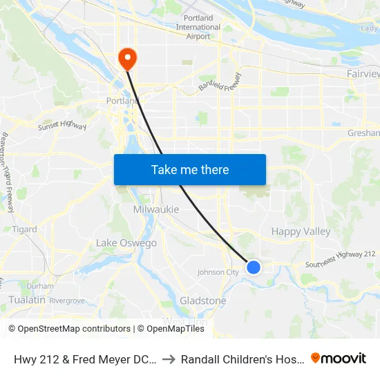 Hwy 212 & Fred Meyer DC Entr to Randall Children's Hospital map