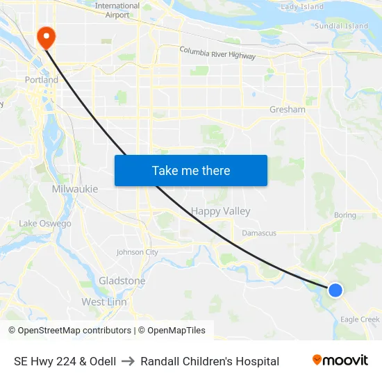 SE Hwy 224 & Odell to Randall Children's Hospital map