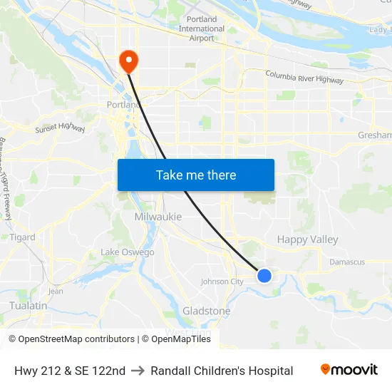 Hwy 212 & SE 122nd to Randall Children's Hospital map