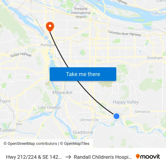 Hwy 212/224 & SE 142nd to Randall Children's Hospital map