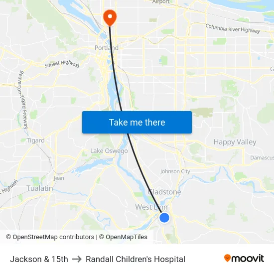 Jackson & 15th to Randall Children's Hospital map