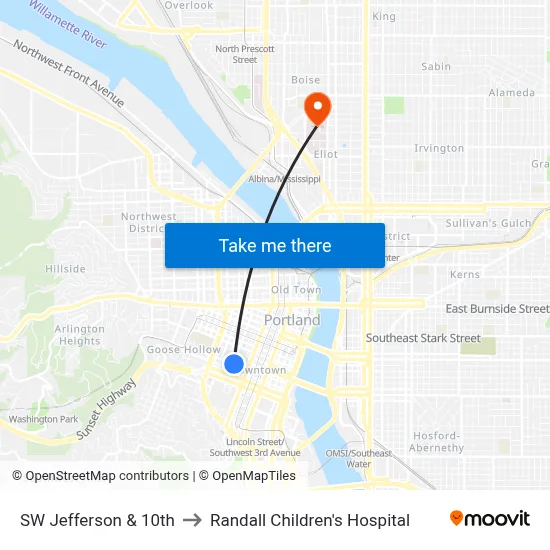 SW Jefferson & 10th to Randall Children's Hospital map
