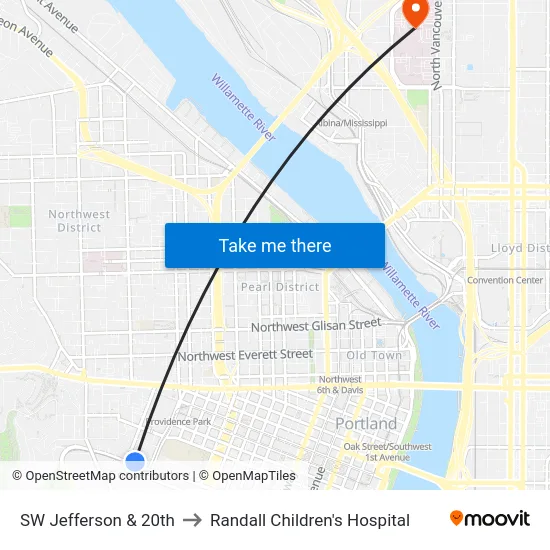 SW Jefferson & 20th to Randall Children's Hospital map