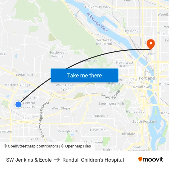 SW Jenkins & Ecole to Randall Children's Hospital map