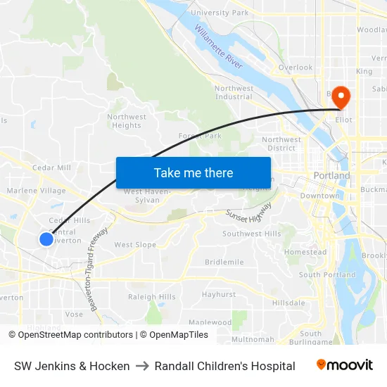 SW Jenkins & Hocken to Randall Children's Hospital map