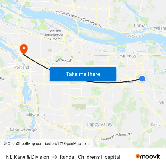 NE Kane & Division to Randall Children's Hospital map