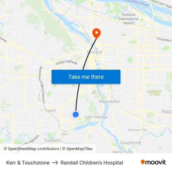 Kerr & Touchstone to Randall Children's Hospital map