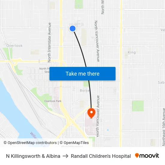 N Killingsworth & Albina to Randall Children's Hospital map