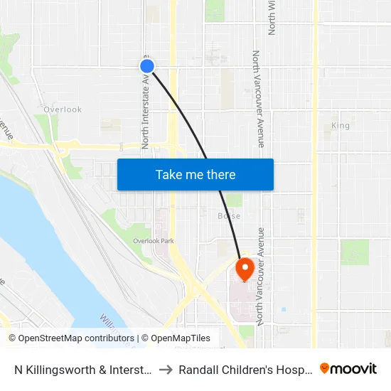 N Killingsworth & Interstate to Randall Children's Hospital map