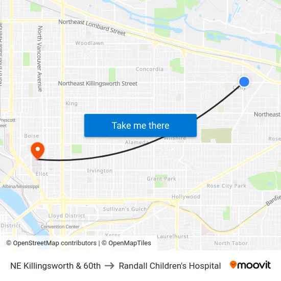 NE Killingsworth & 60th to Randall Children's Hospital map