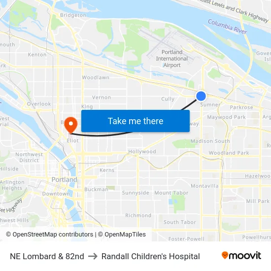 NE Lombard & 82nd to Randall Children's Hospital map