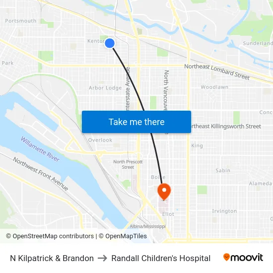 N Kilpatrick & Brandon to Randall Children's Hospital map
